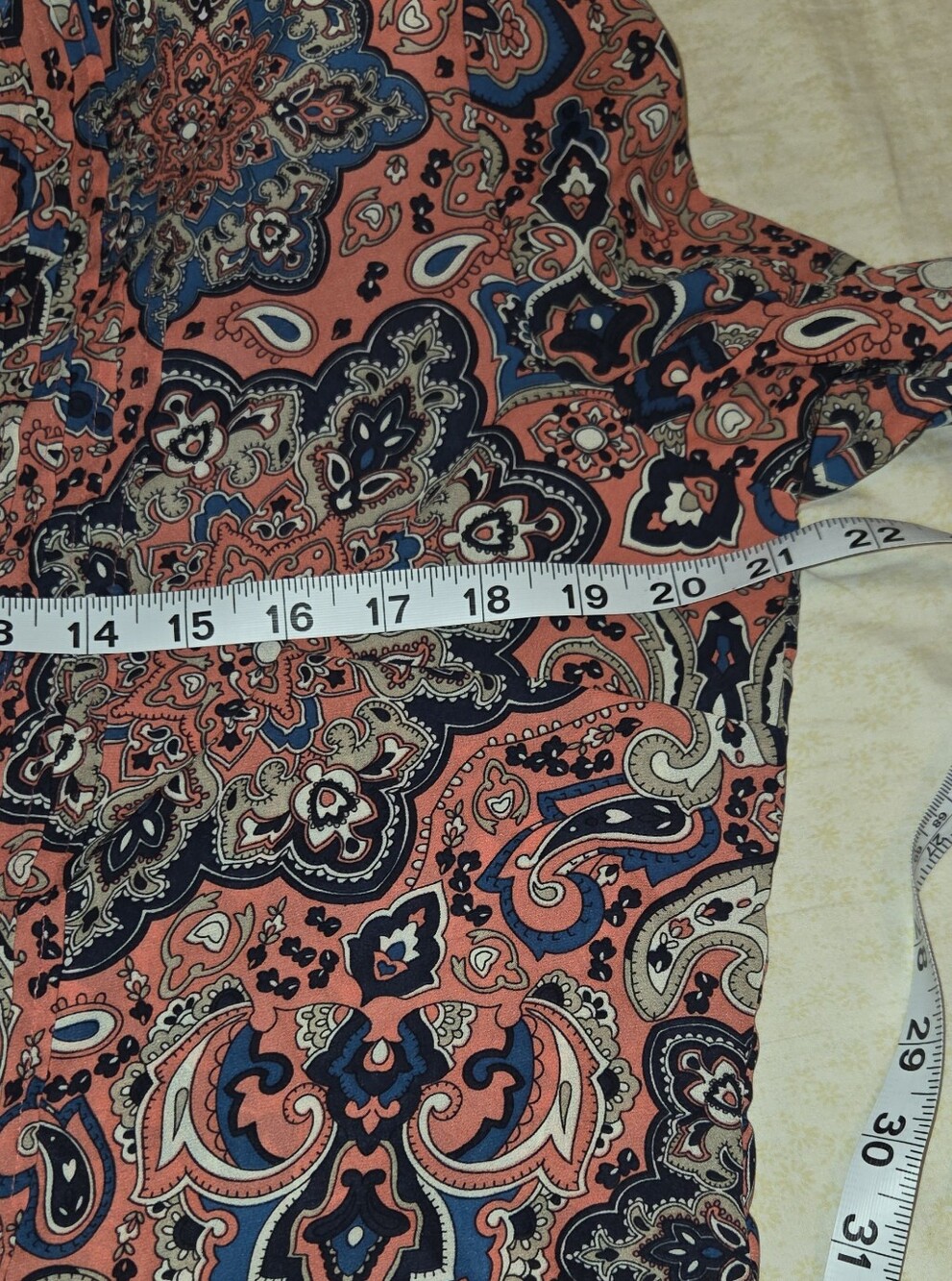 Boho Coral Paisley Women’s Peasant Top, Business Causual, Silky Feel, Lightweigh - Picture 6 of 7
